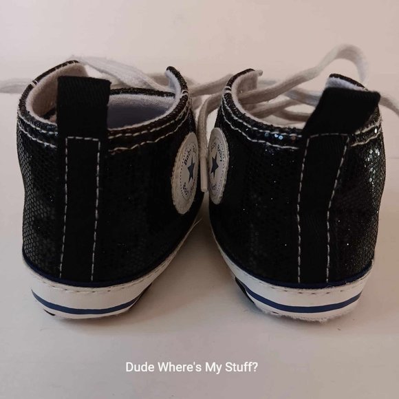 BABY BABY - BLACK & WHITE SPARKLE SNEAKER SHOES - LACE-UP - INFANT SIZE 3 - Picture 4 of 5